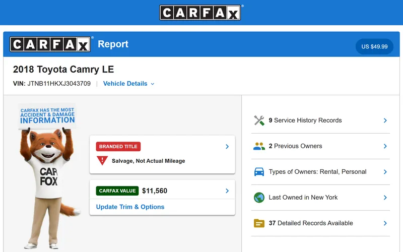 نموذج: تقرير CarFax الرسمي
